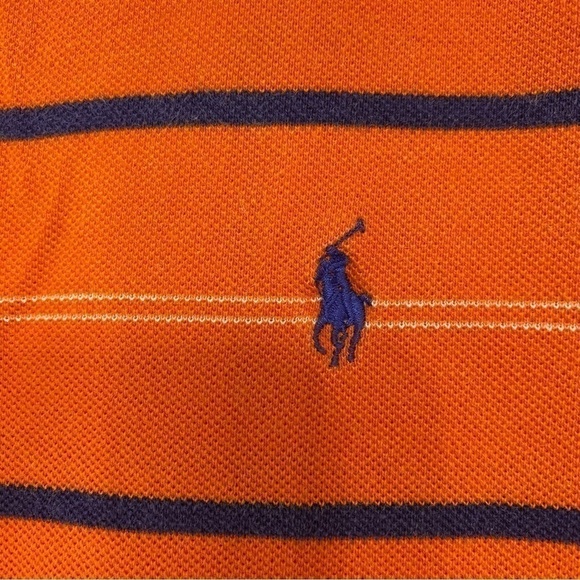 Polo Ralph Lauren Blue Label Orange Blue Stripe 100% Cotton Polo Size Large - Picture 5 of 6